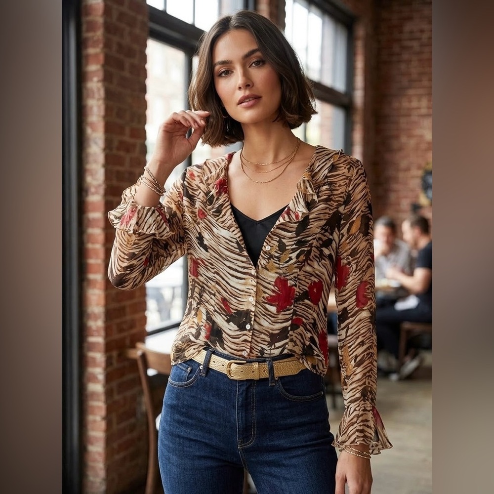 Tess Studio 100% Silk Sheer Blouse